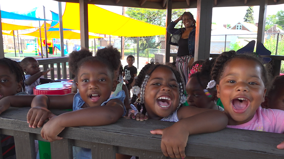 Little girls playing outside